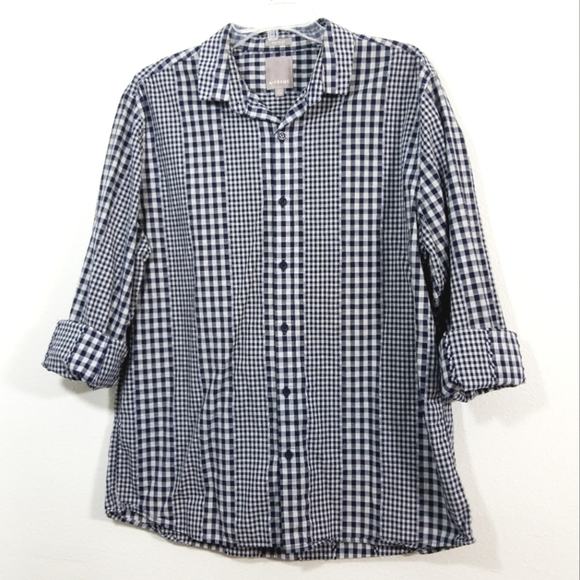 A-Frame patchwork plaid cotton button front shirt L - Picture 1 of 7